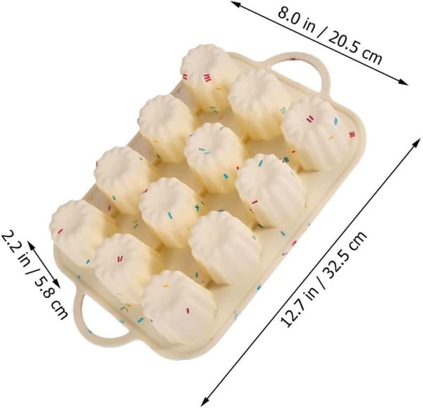 12 Cupcakeform Silikon Muffinsform Nonstick Mini Størrelse Elegant Beige Bakeverktøy for å Lage Minikaker