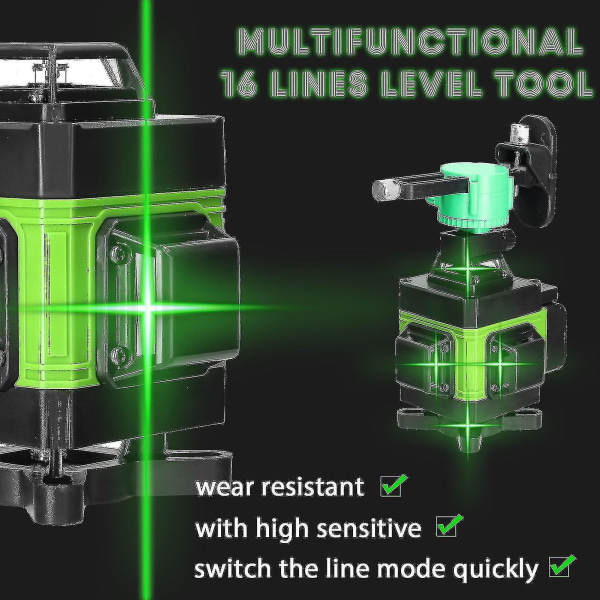 Multifunksjonell 4d 16 linjers laser nivå 3 selvnivellerende maskin Usb oppladbart litiumbatteri nivelleringsverktøy med 1,5 m 3-høyder justerbar legering Ex.