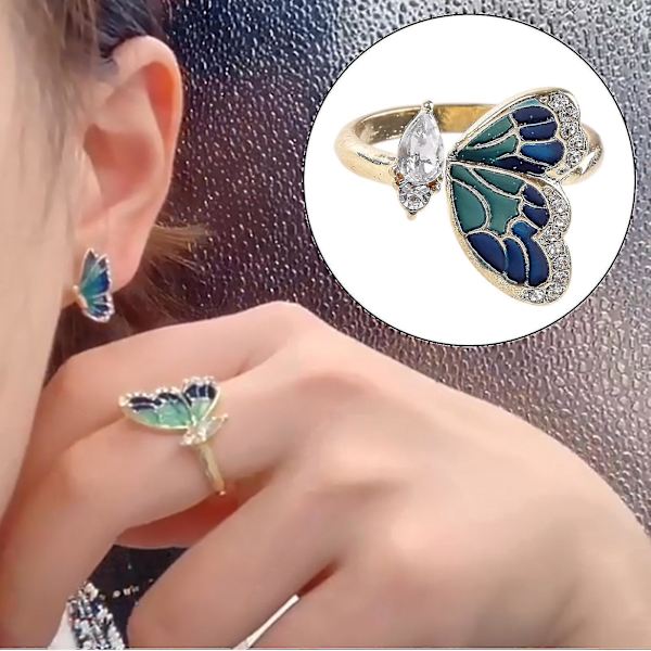 Söta Fjärilsöppna Ringar för Kvinnor Flickor Snygg Djur Statement Ring Present