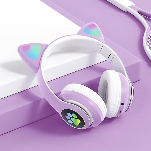 Bluetooth-headset med kattöron, stereoljud, över öron, spelheadset, bas, brusreducerande hörlurar