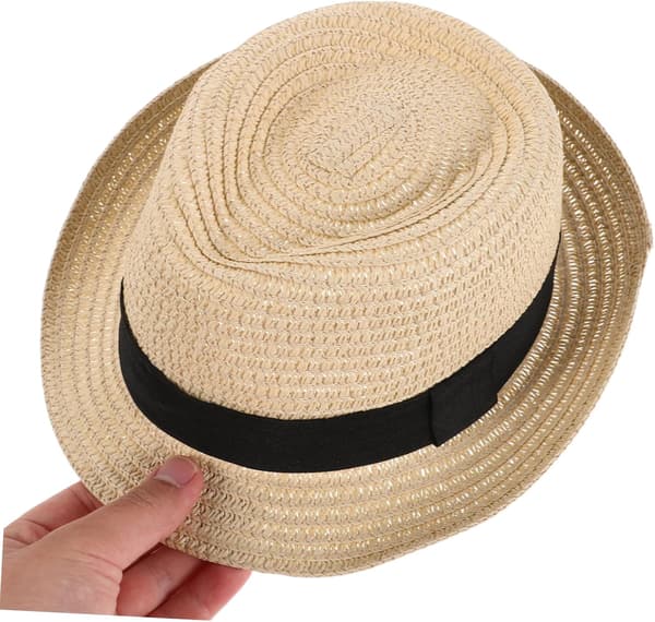 Stråsolhatt for gutter og jenter Britisk stil Sommerstrandhatt med bred brem