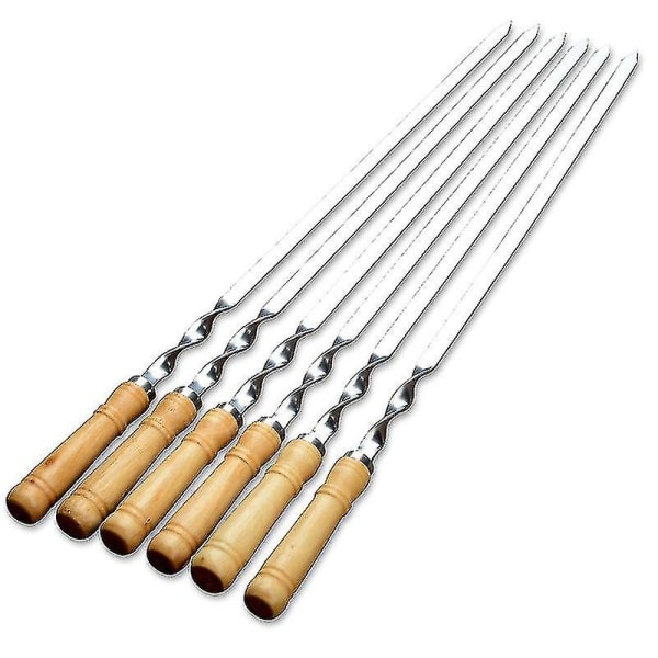 6 stk. Rustfrit Stål BBQ Flade Spidde Udendørs Grill Langt Håndtag Grillpind-g-yuhao