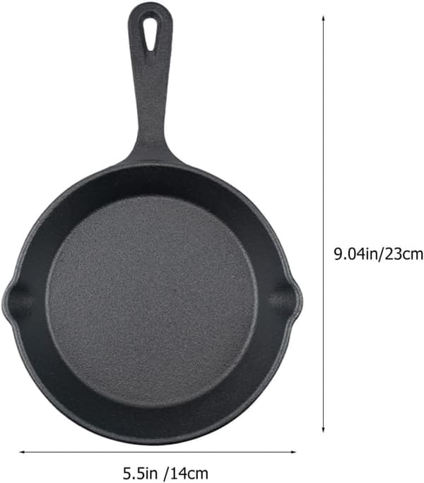 Mini støpejernspanne for eggsteking, svart jern, sklisikkert komfortgrep, solid husholdningsstekepanne