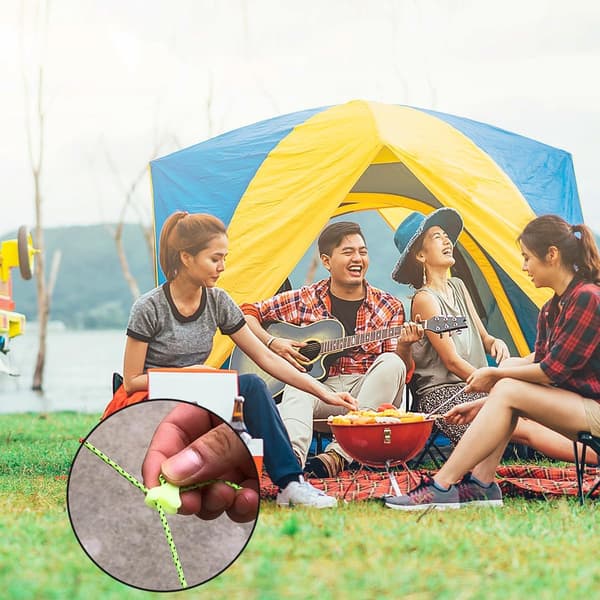 20 st självlysande triangulära repfästen för campingtält, självlysande justerbara plastsnörlås