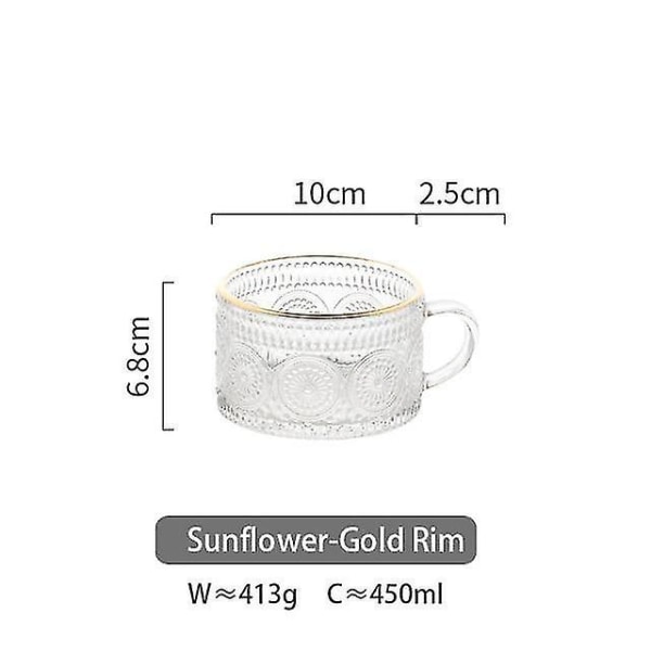450 ml Nordisk Glasmugg Transparent Handtag Kopp Gyllene Kant