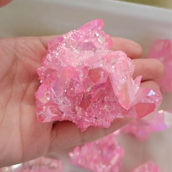 1 st Kristallkluster av Rosa Flamma Aura Kvarts