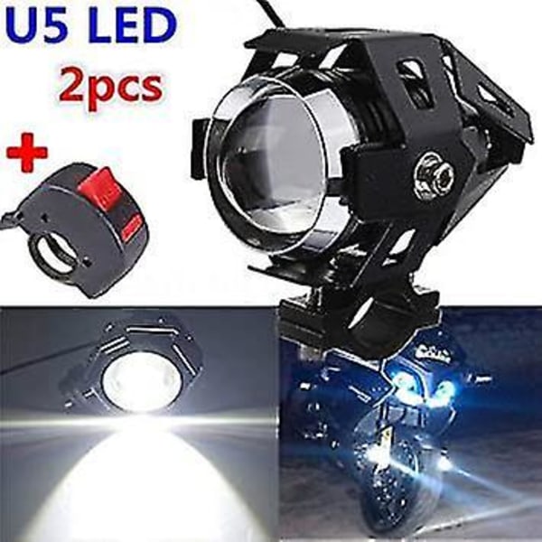 2 stk. Motorcykel Forlygte U5 LED Universal Lampe 3000Lm