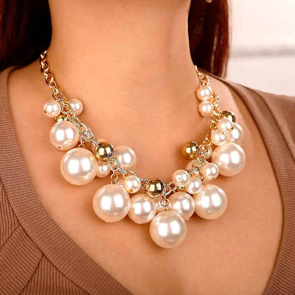 Kvindes Statement Kort Kæde Vedhæng Halskæder Chunky Faux Cluster Collar Bib Choker Halskæde Og Øreringe Sæt Til Kvinder