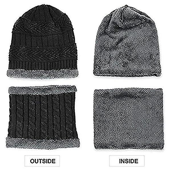 Vintervarm Beanie Hat, Halsklæde og Handsker Sæt Unisex Vintervarm Strikket Beanie Hat Hals Handske Til Mænd Kvinder Black And White