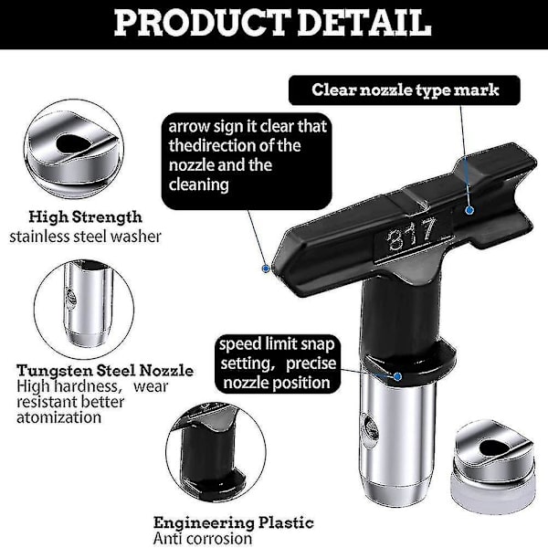 5-pakks Airless Sprøytepistol Dyser - 215, 317, 419, 521, 623