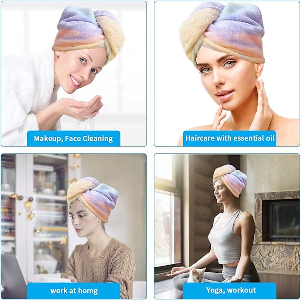 2-pack Mikrofiber Hårhandduk Wrap Regnbåge Snabbtorkande Superabsorberande Twist Turban Torkande Hårhattar