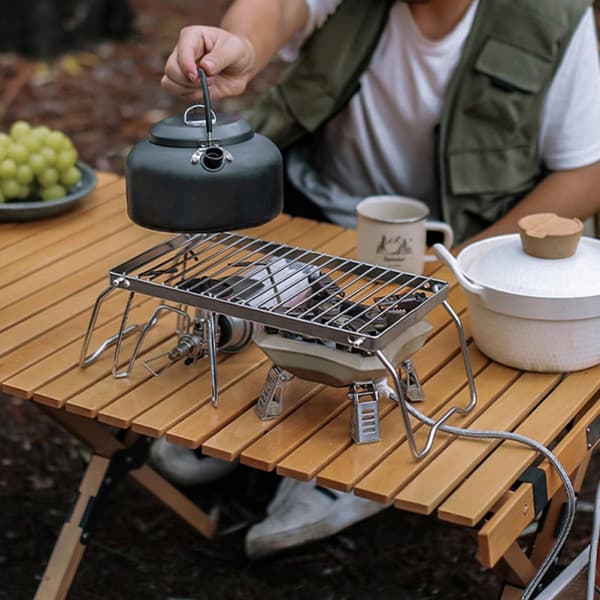 Camping Grillstativ Justerbar Højde Rustfrit Stål Sammenklappeligt