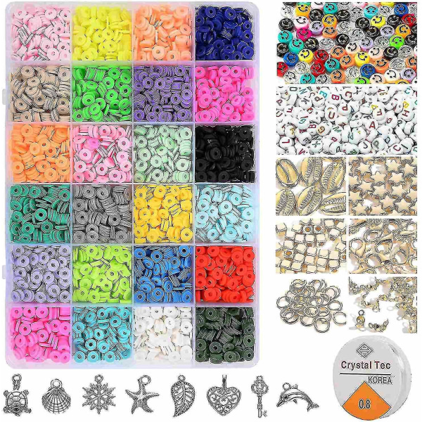 4000 stk Clay Beads Smykker Armbånd Making Kit 24 farger