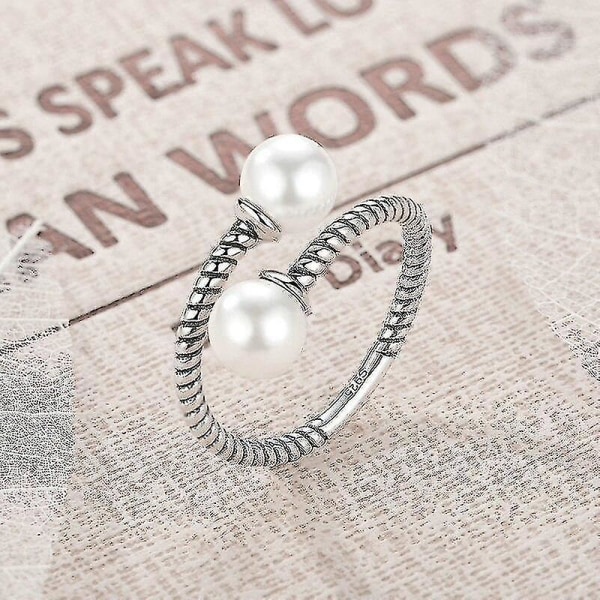 Freshwater Pearl Beads 925 Sterling Silver Elegant Twist Open Justerbara Ringar För Kvinna