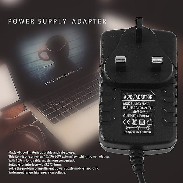 Universal DC12V 3A 36W 5.5mm 2.1mm Strømforsyningsadapter