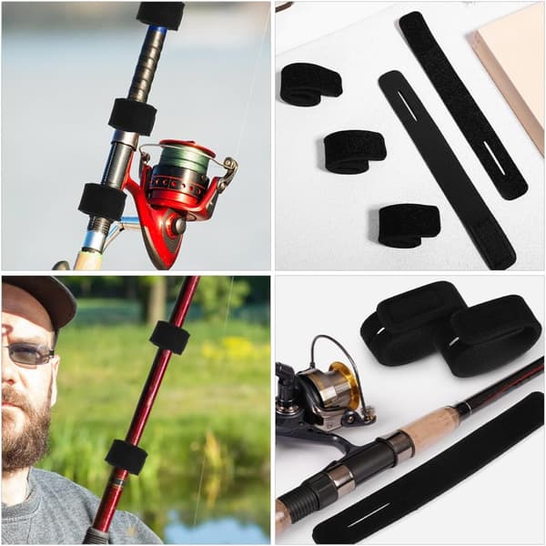 5 stk. elastiske fiskestangbelter, justerbart elastisk stoff og gummimateriale