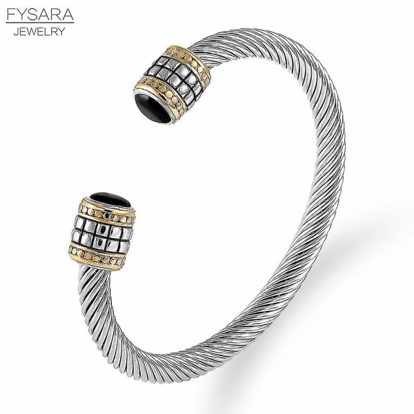 Fysara Luxury Braided Charm Open Cuff pinottavat rannekorut