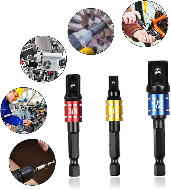 Impact Socket Adapter Extension Set 1/4\" 3/8\" 1/2\" Gjør Power Drill til Høyhastighets Muttertrekker