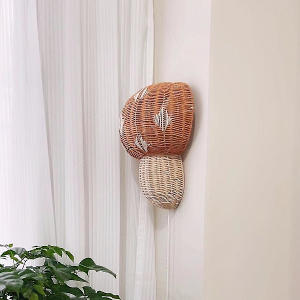 Svampformad Brun Hängande Ljusstake Handgjord Rattan Lampskärm
