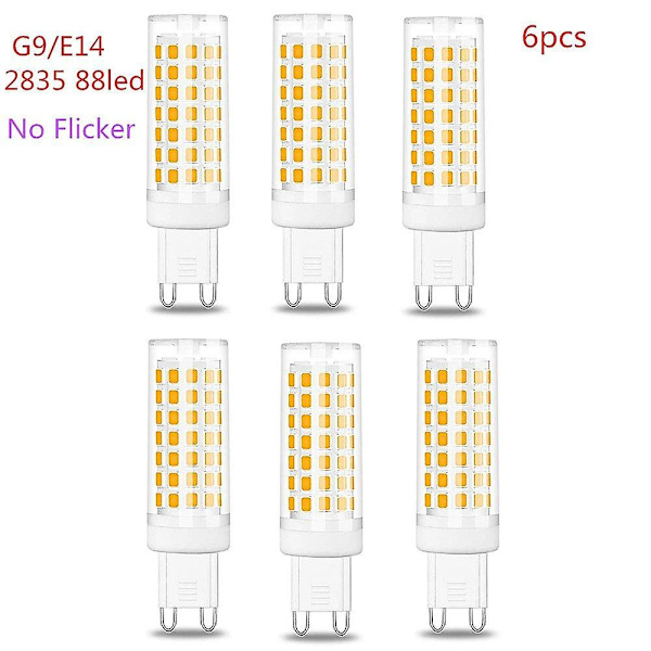 6 stk LED-pære G9 88 LED SMD2835 Spotlight Lysekrone Halogen