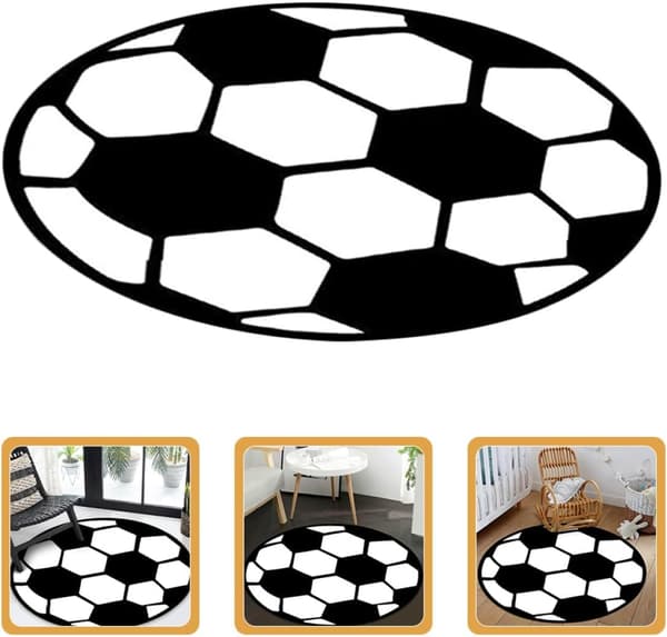 Rundt fotballteppe teppebeskytter for kontorstol svart hvit polyester