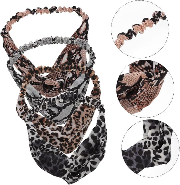4 st elastiska korsade pannband för sminktvätt Snygga håraccessoarer Grå Leopard Grå Leopard