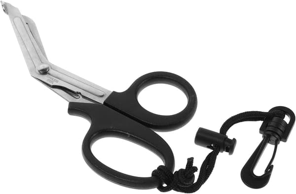 Dykker-saks i rustfrit stål med buede blade, sorte håndtag dykkersaks