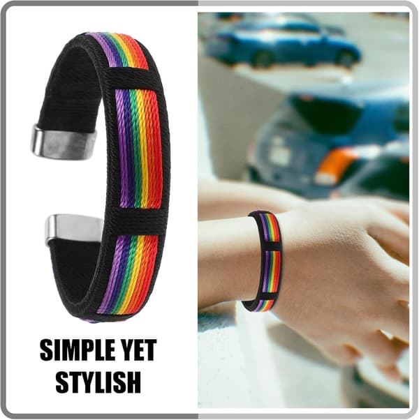 Regnbue mansjettarmbånd i polyester for kvinner, åpent justerbart regnbuearmbånd