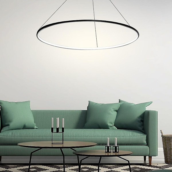 1-lys 60 cm 24\" LED-pendellampe i metall og akryl, rund