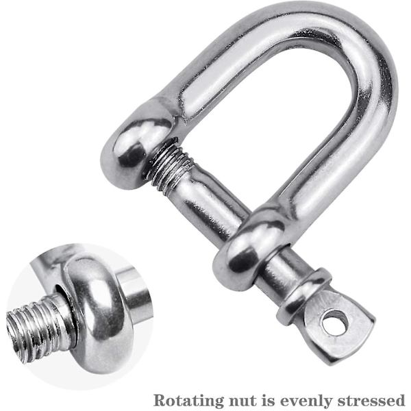 4 stycken M10 rostfritt stål shackel, kedja D-ring shackel