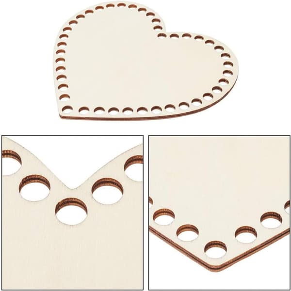 2 stk. hjerteformede trætaskebunde 10 cm DIY vævetaskebundspuder