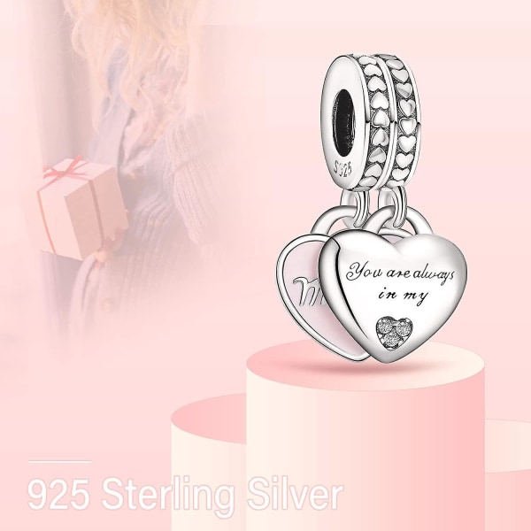 Mor og datter hjerter charms til armbånd 925 sterling sølv vedhæng gave