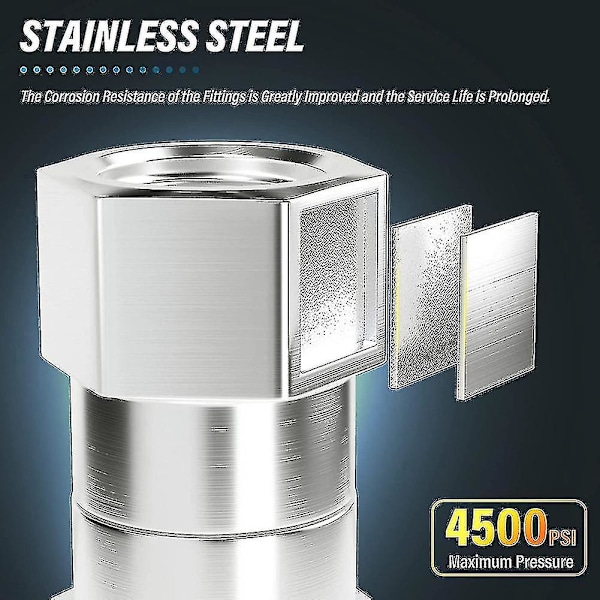 2 stk Trykkvaskersving, 3/8 tommer NPT hann-gjenger, rustfritt stål, knikkfri til slange F