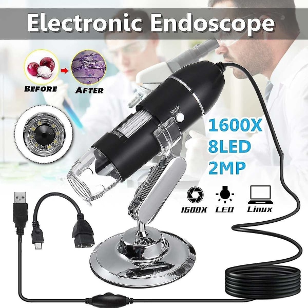 1600x USB Digital Microscope Camera 8LED Magnifier Stand