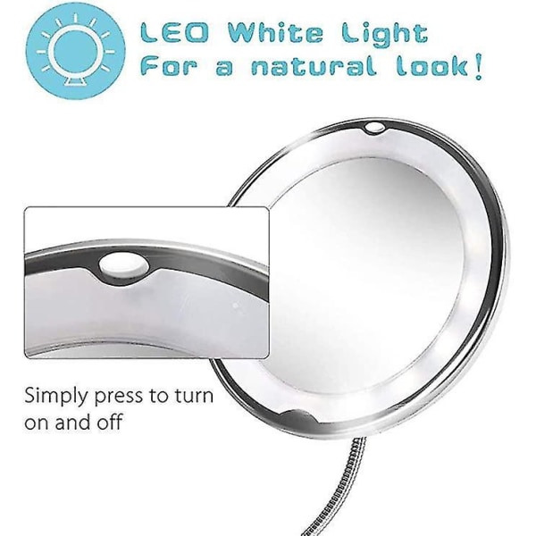 Fleksibelt 20 cm 10x forstørrende LED-opplyst sminkespeil