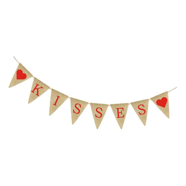 Kisses Hearts Burlap Flaggbanner Bröllopsbanner