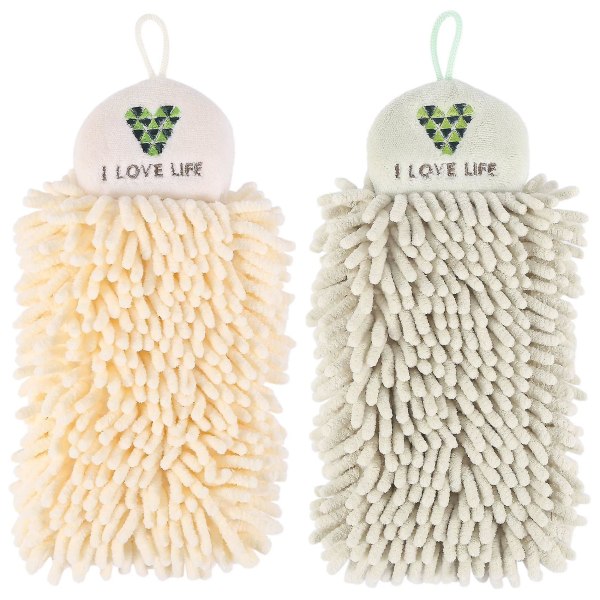 2 stk kjøkkenhengende håndklærsett Chenille håndtørk håndklær baderomsvaskekluter