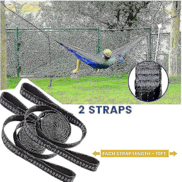 1 Par Hammockfästen Set Hängande Remmar Trädremmar Med 14 Slingor 280cm * 2.5cm Max 500kg För Camping Vandring Picknick Utomhusresor