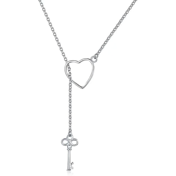 925 Silver Y Lariat Halsband Kedja Alla hjärtans dag med nyckelhänge, kärlekshalsband för kvinnor tjejer