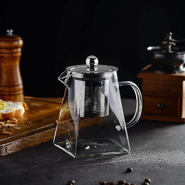 Tekande, Klar Glas med Rustfrit Stål Indsats, Varmebestandig, Borosilikatglas - 750 Ml