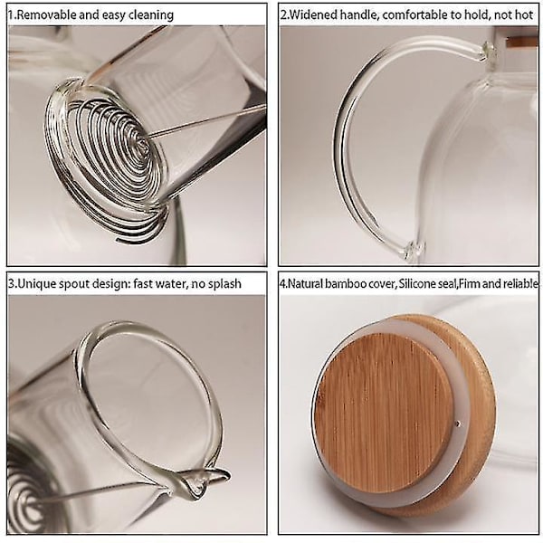 1800ml Varmebestandig Kande Glas Tekande Bambuslåg
