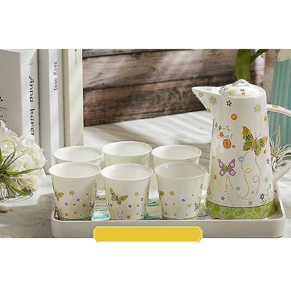 Knogleporcelæn Tekande Kop Sæt Rustfrit Stativ Grøn