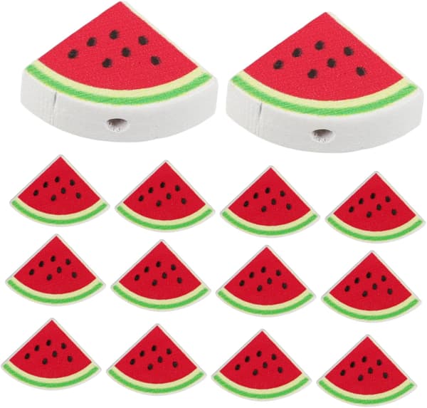100 stk. malede træperler til håndværk Løse perler i vandmelon-design