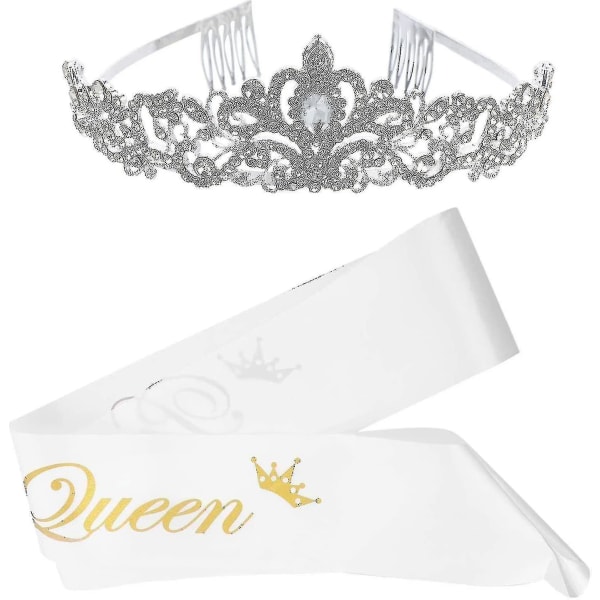 2 stk Prom Queen Sash And Tiara Sett Rhinestone Crystal Tiara Crown-yuhao