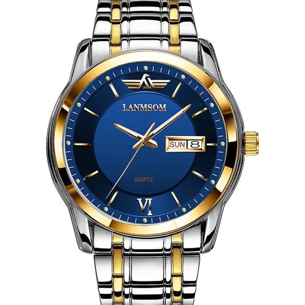Ultratynd herre kvartsur kalender vandtæt armbåndsur herre Men's l622 blue bottom golden edge