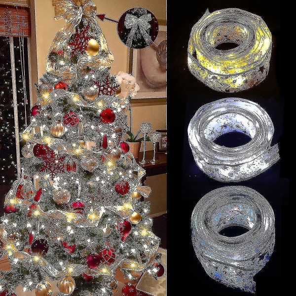 Bånd Fairy Light juledekoration juletræspynt til hjemmet sløjfer String lys nytår Y-yuhao Gold