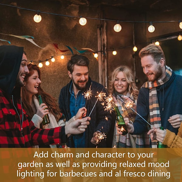 25ft Udendørs Lysstreng - Udendørs og Indendørs Have LED Lys, 25 Skårsikre Plastik G40 Pærer, Lysstreng til Pavillon, Terrasse, Fest, Bryllup