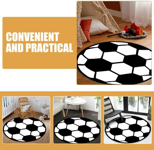 Rundt fotballteppe teppebeskytter for kontorstol svart hvit polyester
