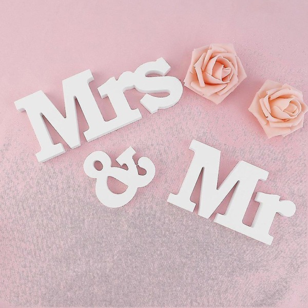 Hvit Mrs Mrs Wooden Letters Bryllupsborddekor