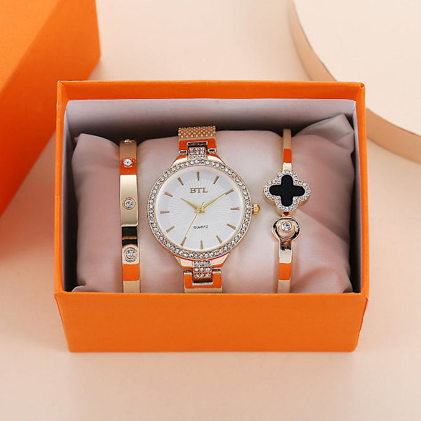 Enkel Temperament Fritid Fint Belte Mesh Belte Kvarts Ur Armbåndsett (3 stk/sett) White